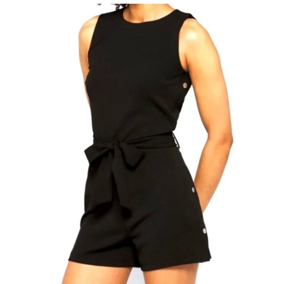 Michael Kors Pants - MICHAEL KORS Michael Kors Medium black Leena Snap Short Tie Waist Romper SIZE M